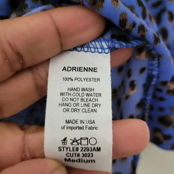 Adrienne Women's Tunic Blouse Top Size M Blue Black Loose Polyester Long Sleeves - Picture 5 of 8